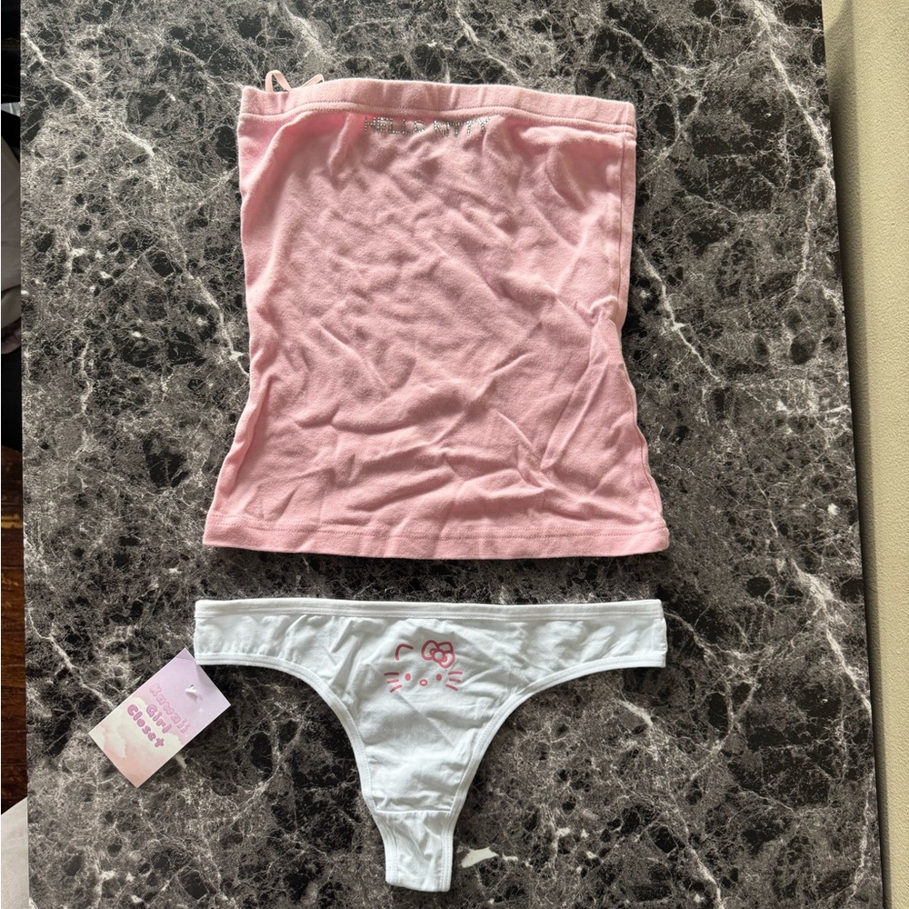 Hello kitty pink tube top white thong